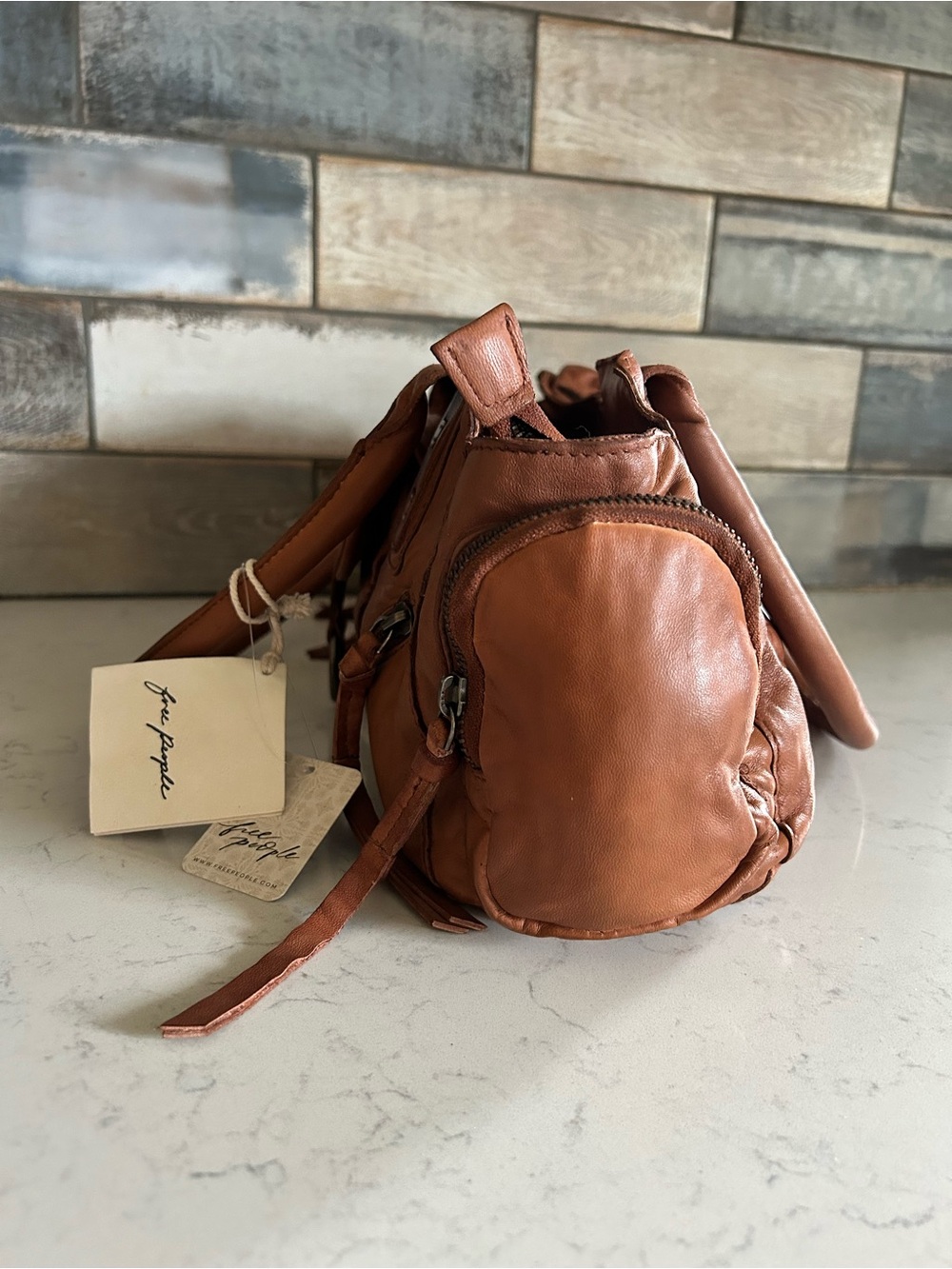 NWT Free People Sabo East West Bag in Saddle with Included Bags Charms & Scarf - Picture 6 of 16